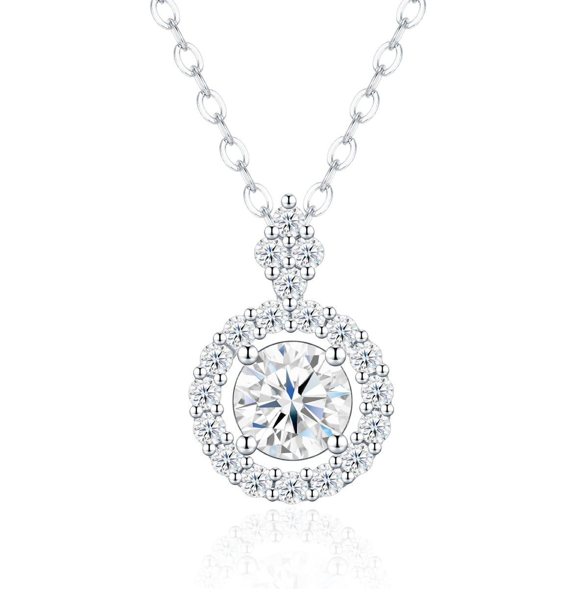 Lumen 1 Carat Moissanite Halo Pendant Necklace in Sterling Silver