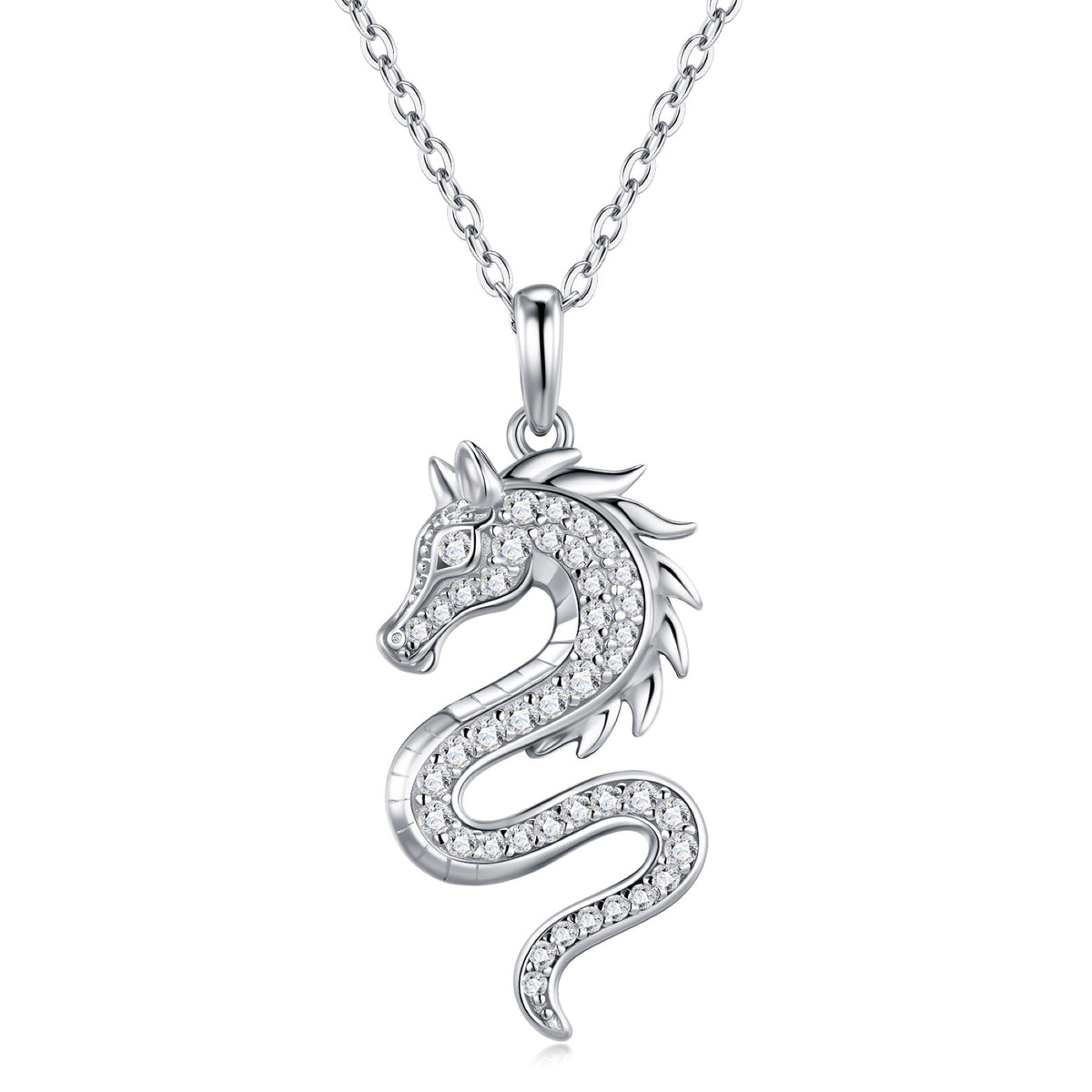 Draco Moissanite Dragon Pendant Necklace in Sterling Silver