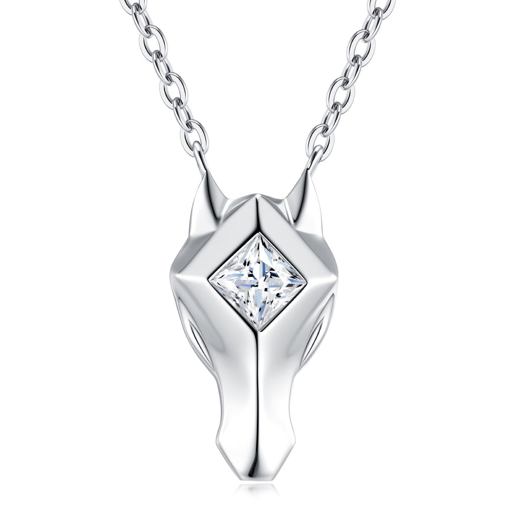 Equus Moissanite Horse Pendant Necklace in Sterling Silver