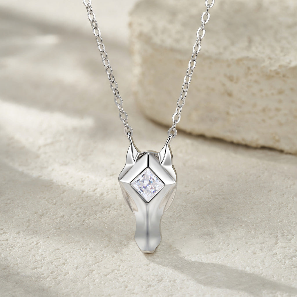 Equus Moissanite Horse Pendant Necklace in Sterling Silver