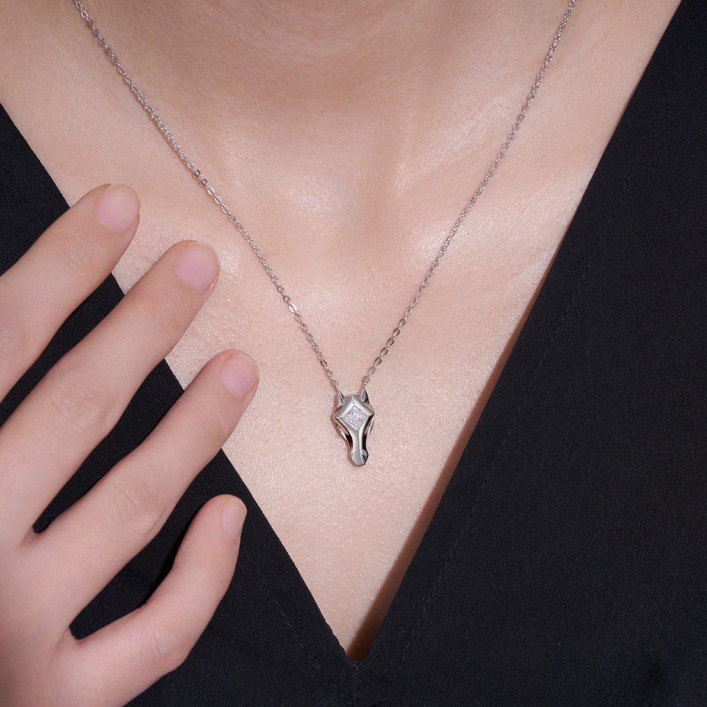 Equus Moissanite Horse Pendant Necklace in Sterling Silver