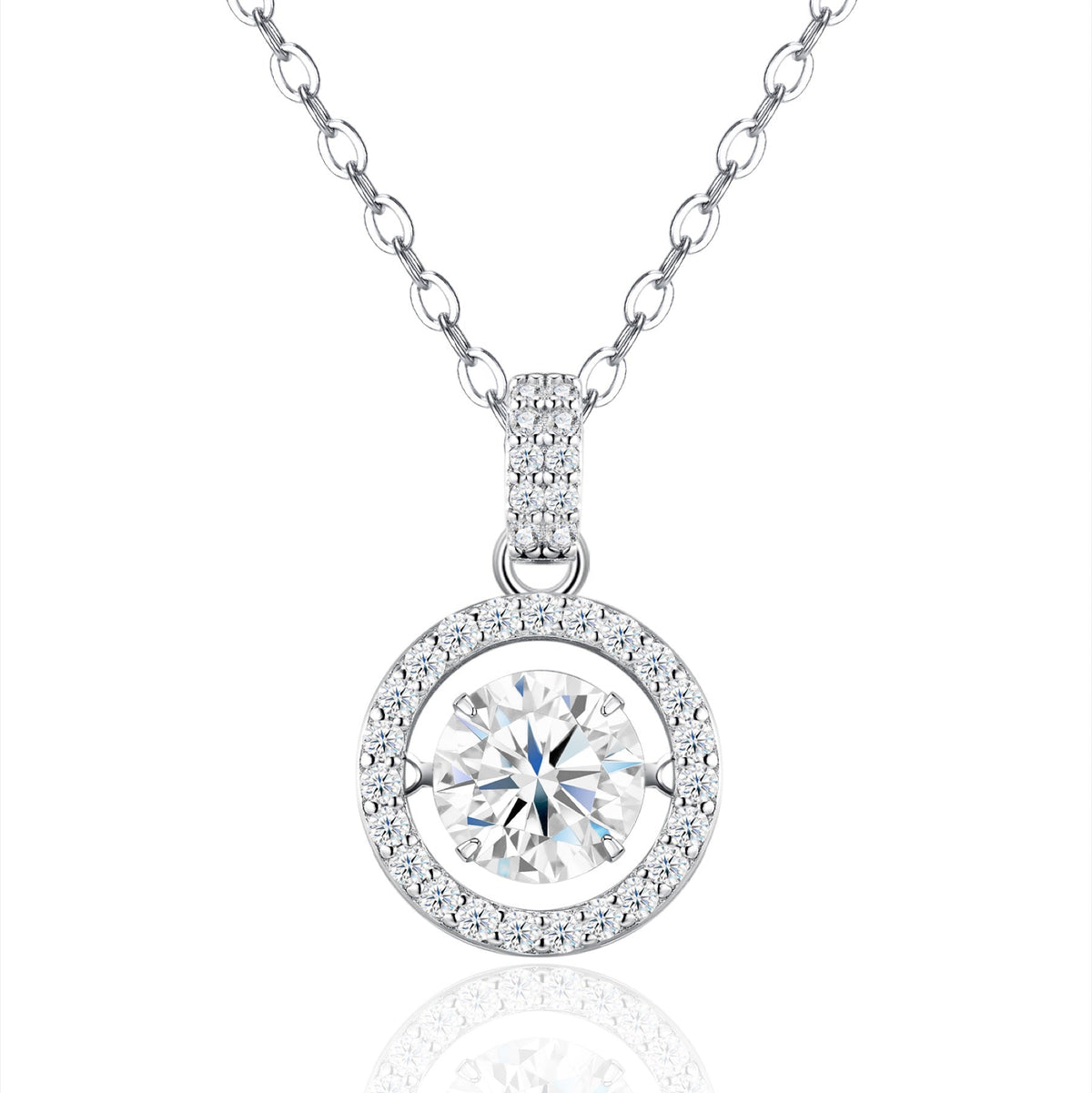 Flicker 1 Carat Moissanite Halo Pendant Necklace in Sterling Silver