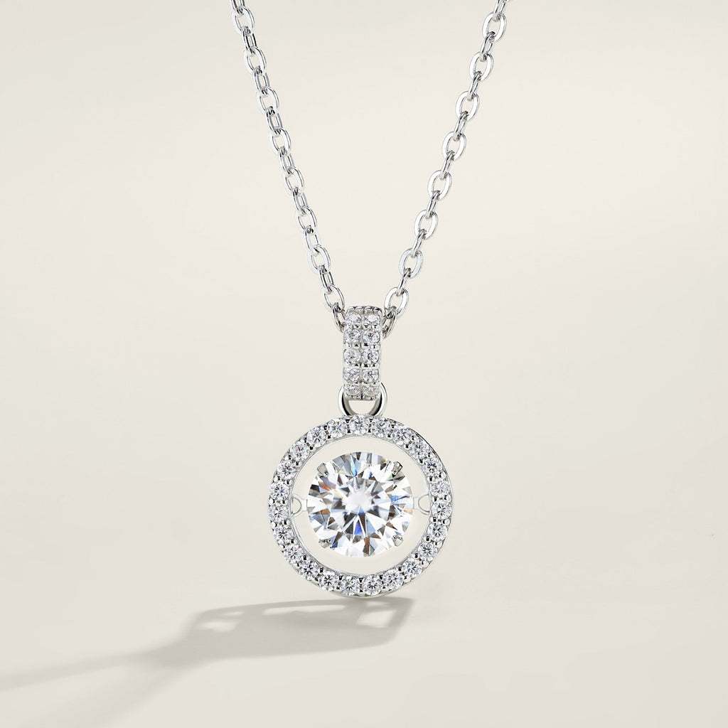 Flicker 1 Carat Moissanite Halo Pendant Necklace in Sterling Silver