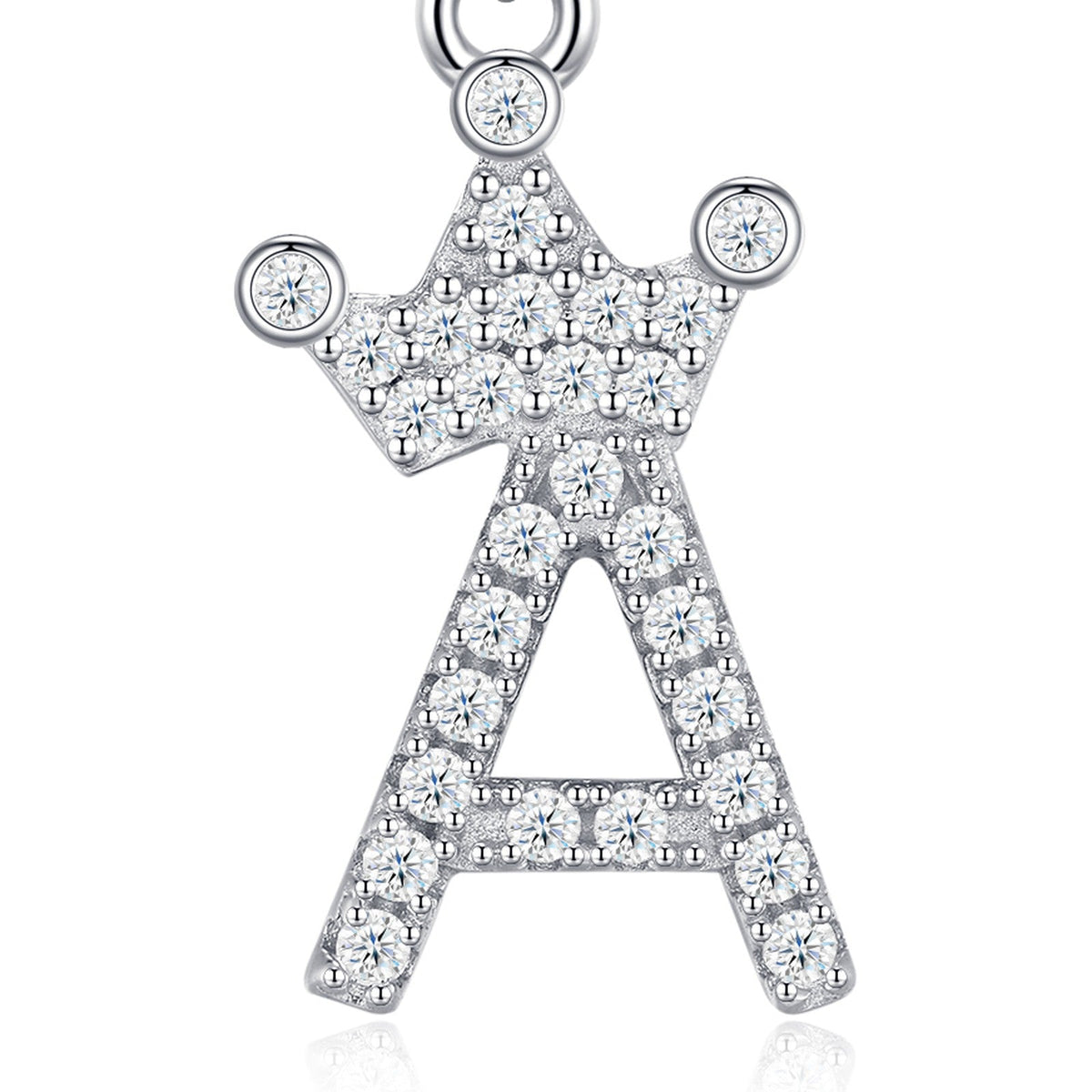 Dainty Initial A Moissanite Crown Pendant Necklace in Sterling Silver