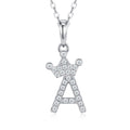 Dainty Initial A Moissanite Crown Pendant Necklace in Sterling Silver
