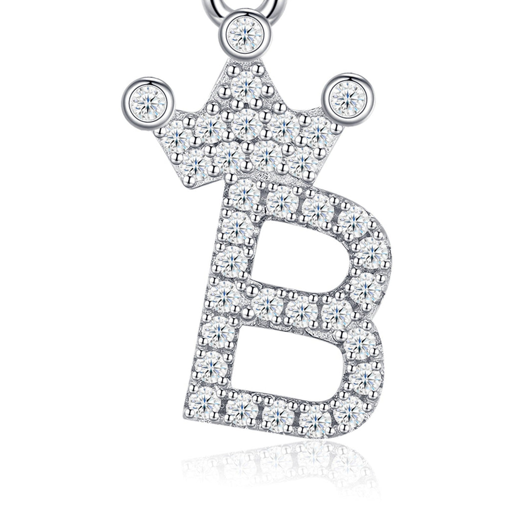 Dainty Initial B Moissanite Crown Pendant Necklace in Sterling Silver