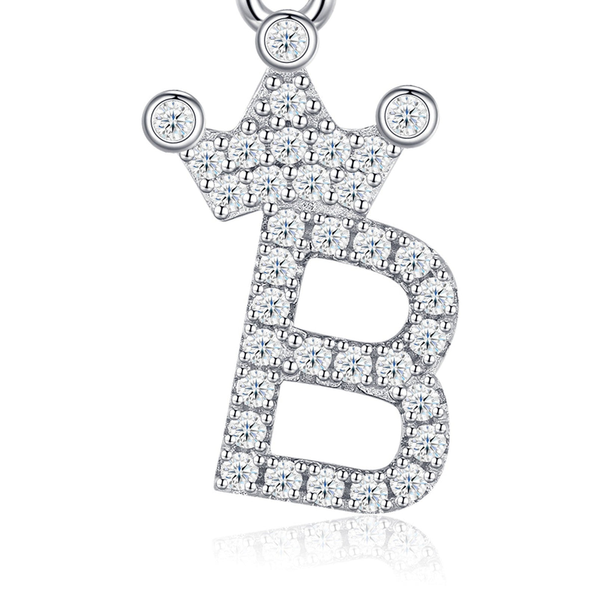 Dainty Initial B Moissanite Crown Pendant Necklace in Sterling Silver