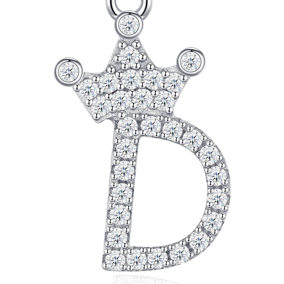 Dainty Initial D Moissanite Crown Pendant Necklace in Sterling Silver