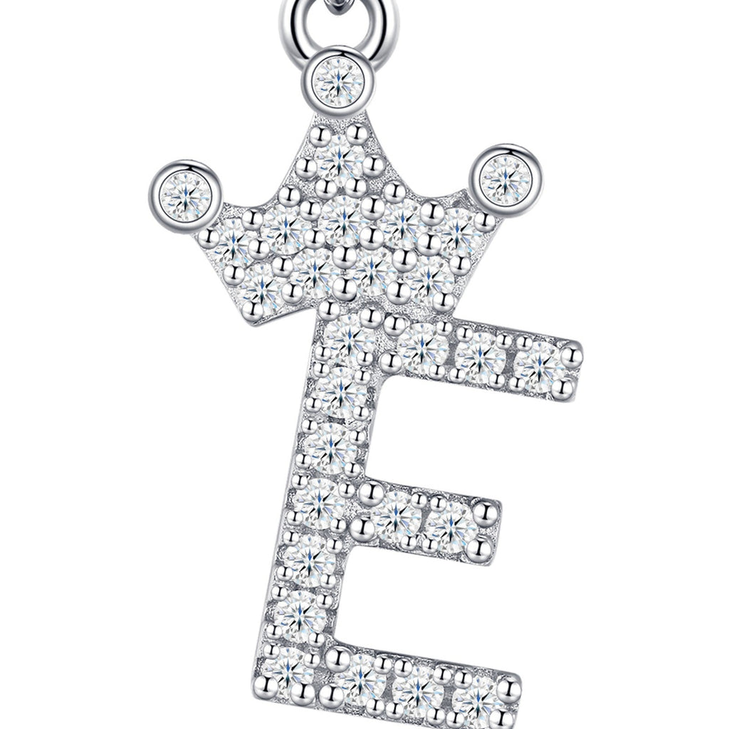 Dainty Initial E Moissanite Crown Pendant Necklace in Sterling Silver
