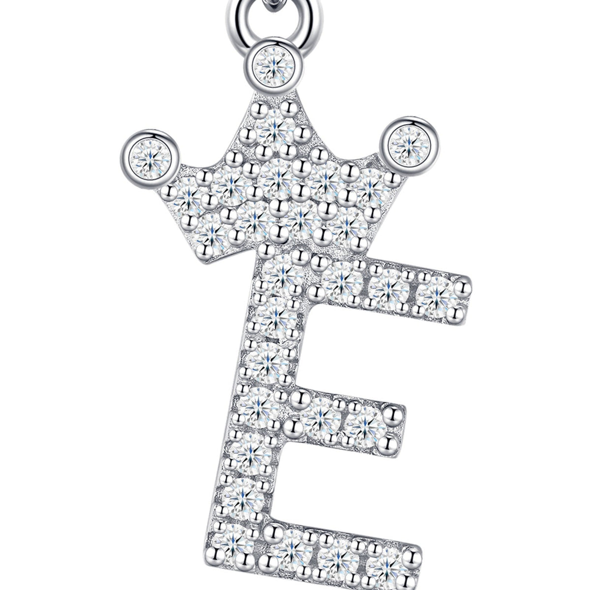 Dainty Initial E Moissanite Crown Pendant Necklace in Sterling Silver