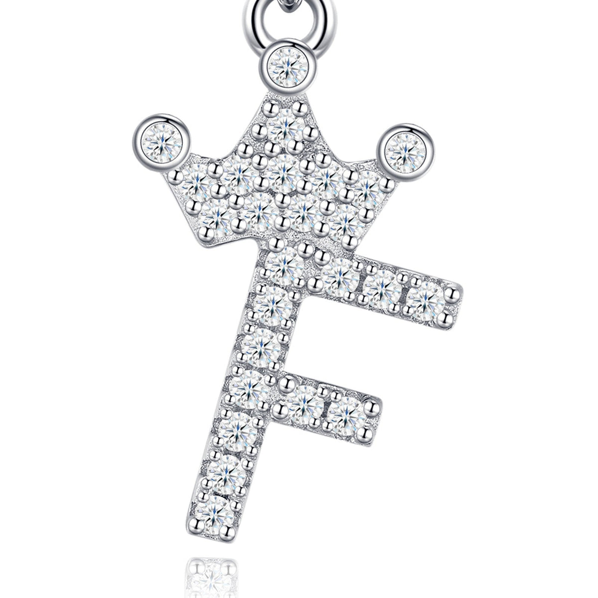 Dainty Initial F Moissanite Crown Pendant Necklace in Sterling Silver