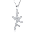 Dainty Initial F Moissanite Crown Pendant Necklace in Sterling Silver
