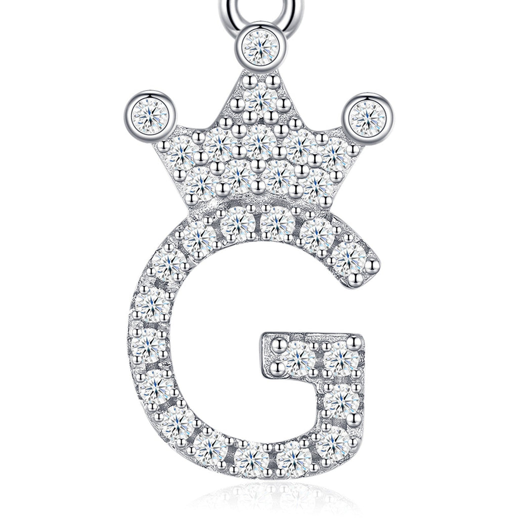 Dainty Initial G Moissanite Crown Pendant Necklace in Sterling Silver