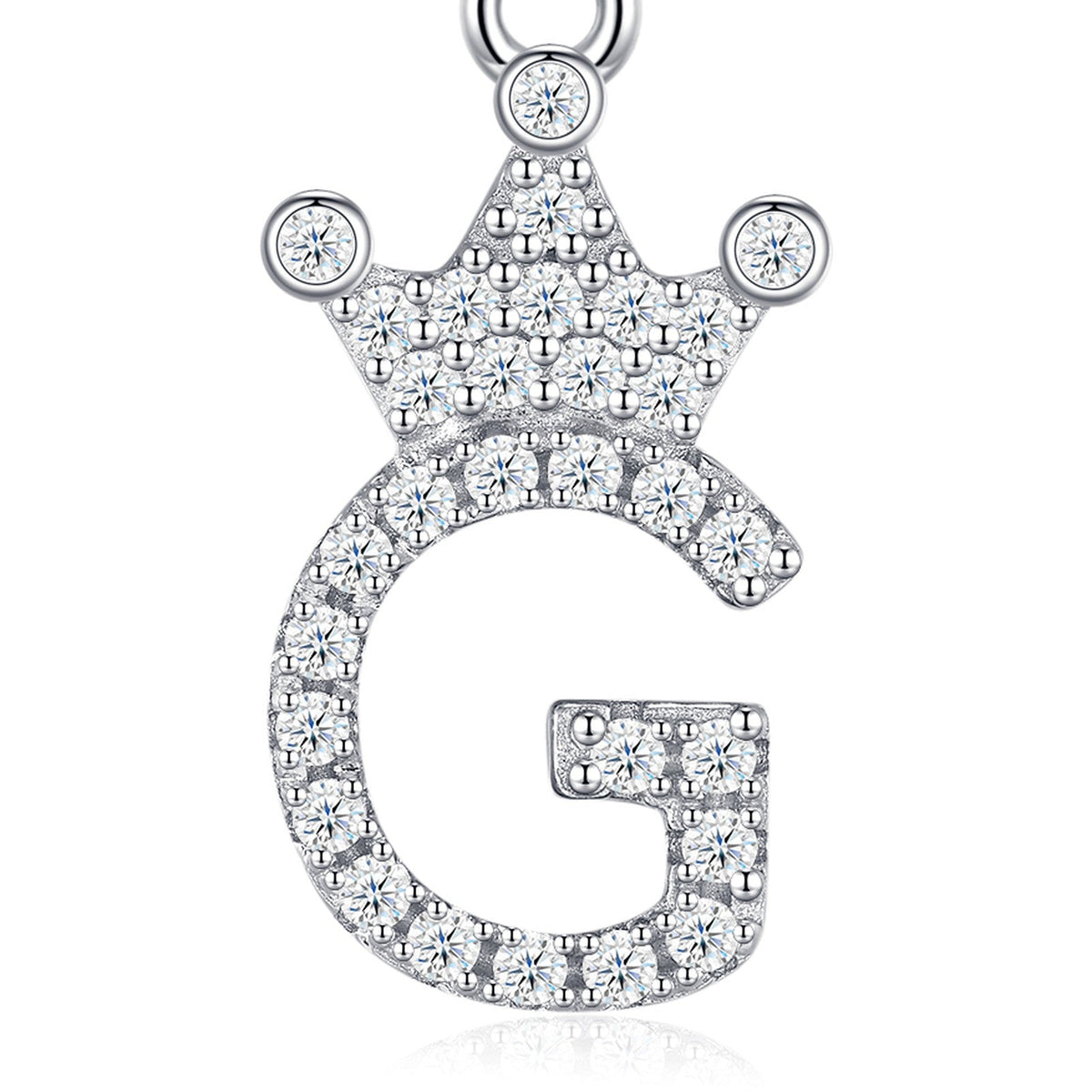 Dainty Initial G Moissanite Crown Pendant Necklace in Sterling Silver