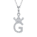 Dainty Initial G Moissanite Crown Pendant Necklace in Sterling Silver