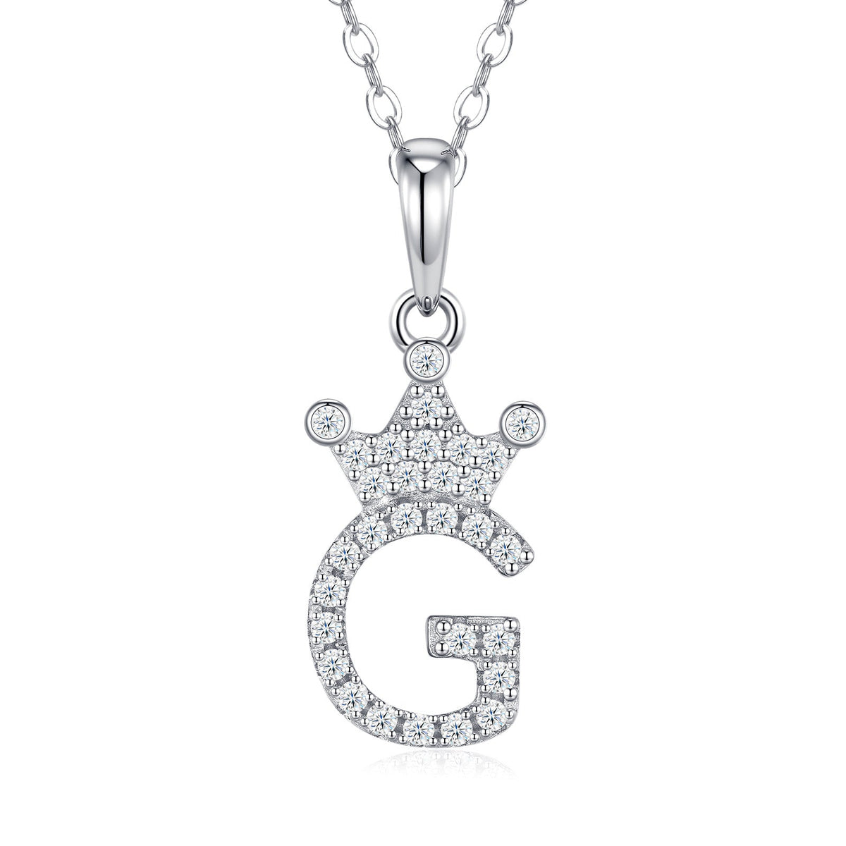 Dainty Initial G Moissanite Crown Pendant Necklace in Sterling Silver