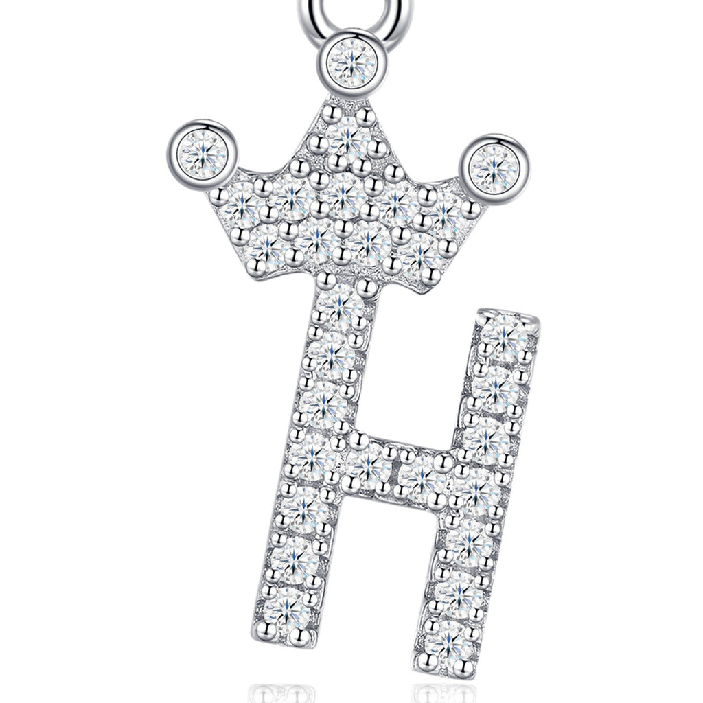 Dainty Initial H Moissanite Crown Pendant Necklace in Sterling Silver