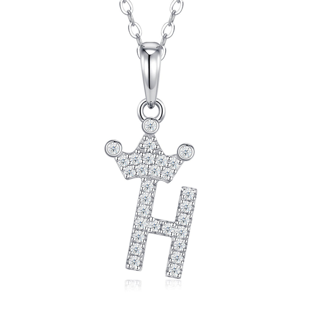 Dainty Initial H Moissanite Crown Pendant Necklace in Sterling Silver