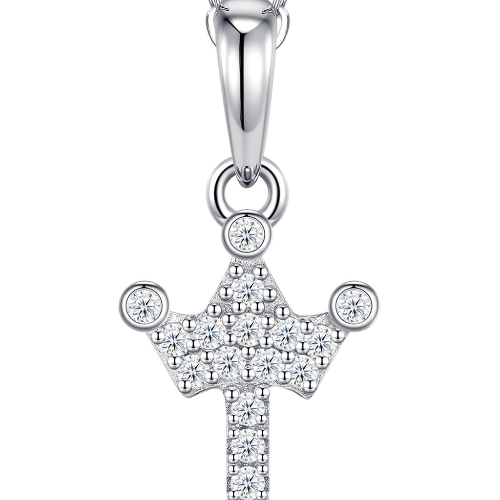 Dainty Initial I Moissanite Crown Pendant Necklace in Sterling Silver