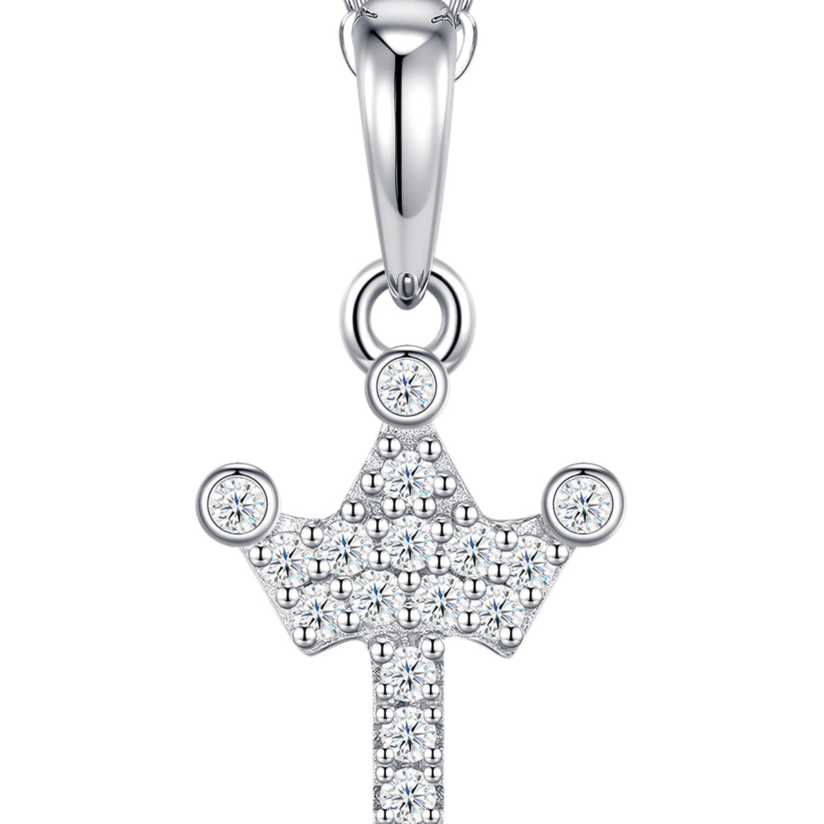 Dainty Initial I Moissanite Crown Pendant Necklace in Sterling Silver