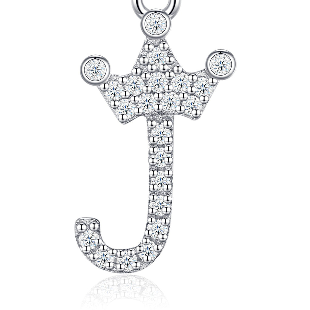 Dainty Initial J Moissanite Crown Pendant Necklace in Sterling Silver