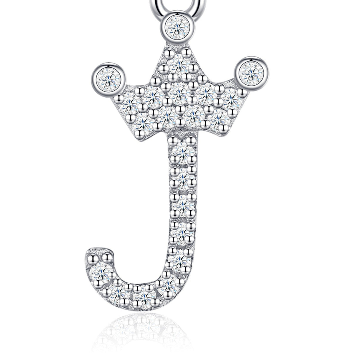 Dainty Initial J Moissanite Crown Pendant Necklace in Sterling Silver