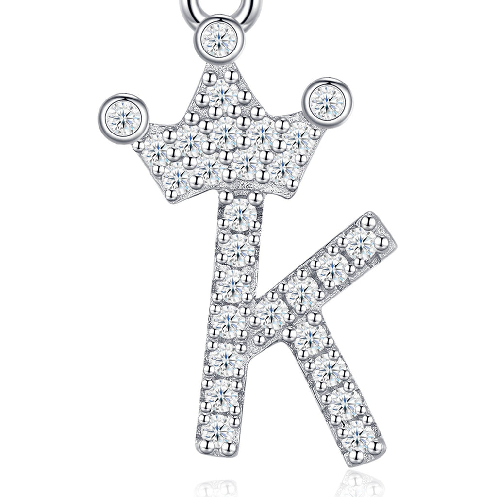 Dainty Initial K Moissanite Crown Pendant Necklace in Sterling Silver