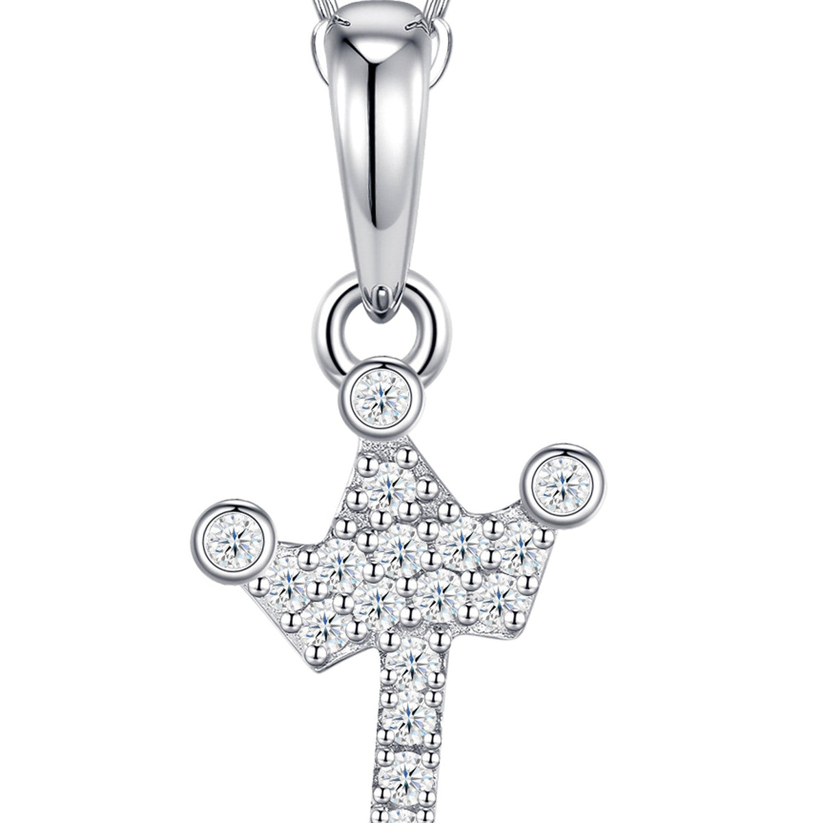 Dainty Initial L Moissanite Crown Pendant Necklace in Sterling Silver