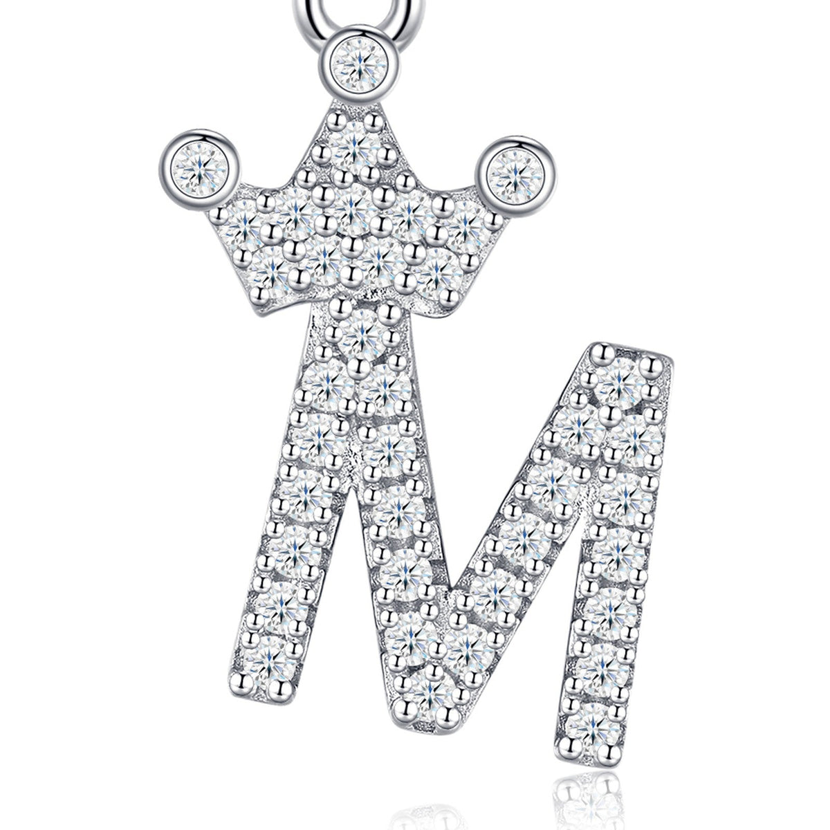 Dainty Initial M Moissanite Crown Pendant Necklace in Sterling Silver