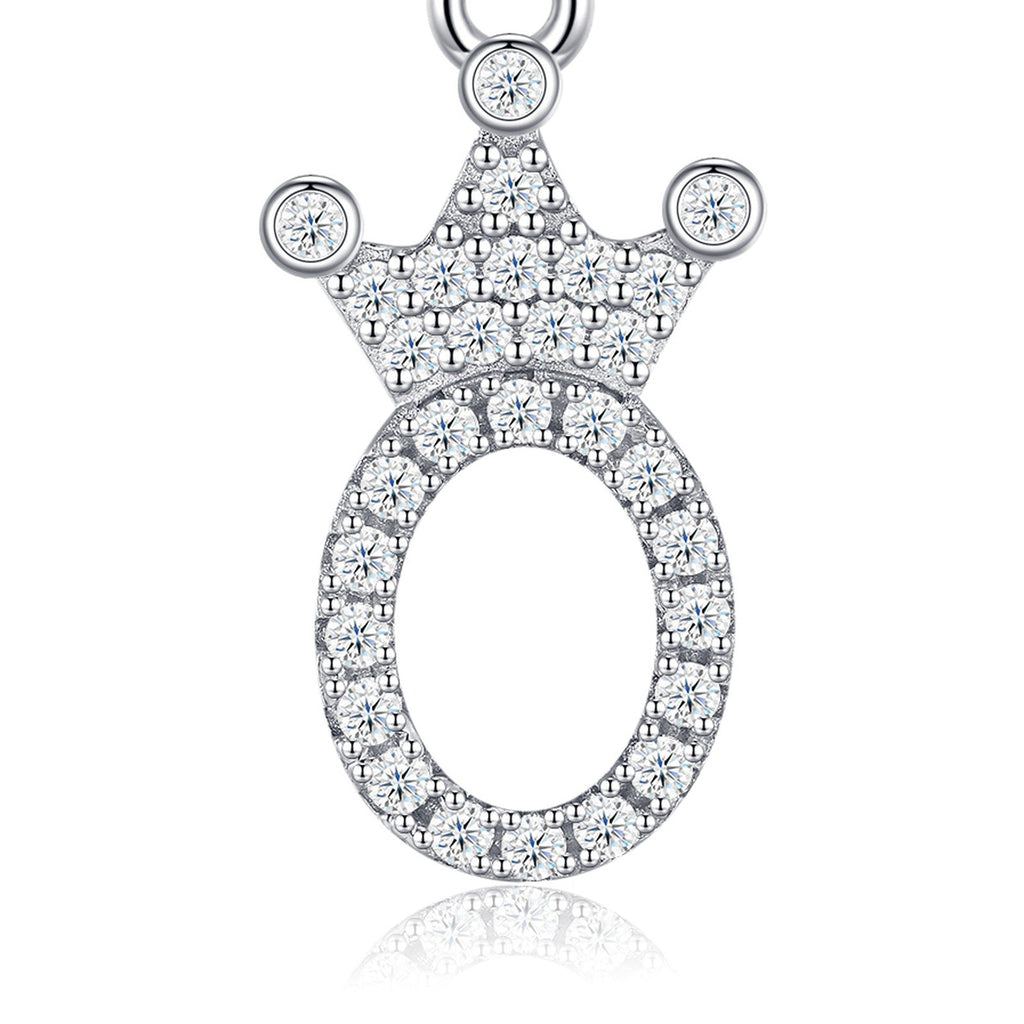 Dainty Initial O Moissanite Crown Pendant Necklace in Sterling Silver