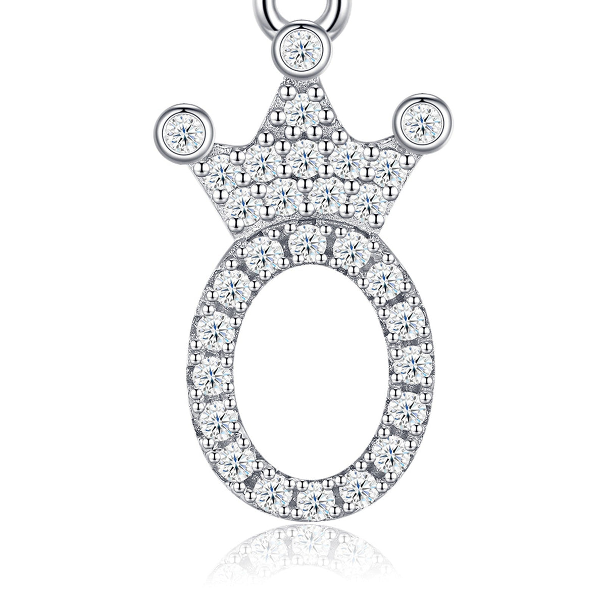 Dainty Initial O Moissanite Crown Pendant Necklace in Sterling Silver