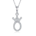 Dainty Initial O Moissanite Crown Pendant Necklace in Sterling Silver