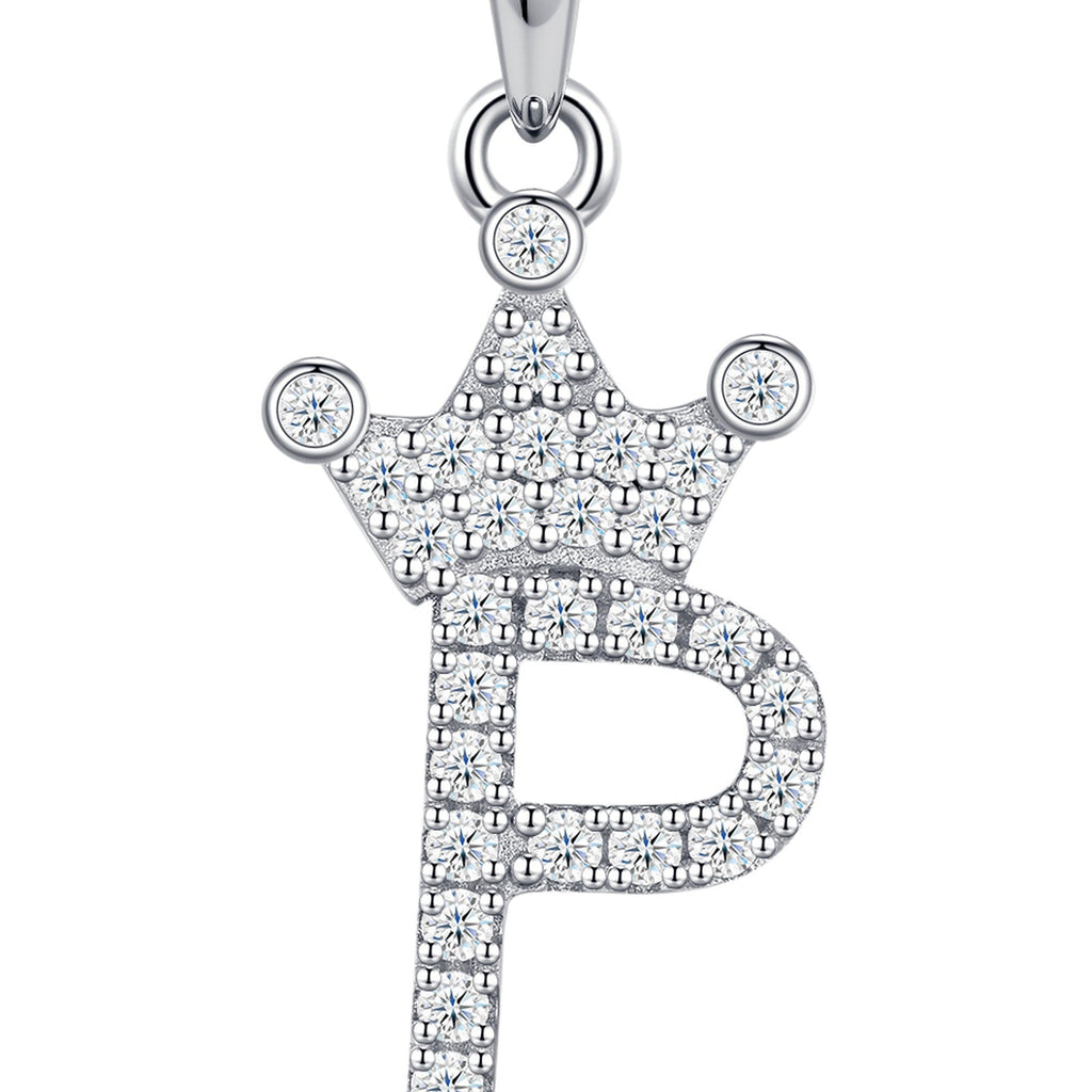 Dainty Initial P Moissanite Crown Pendant Necklace in Sterling Silver