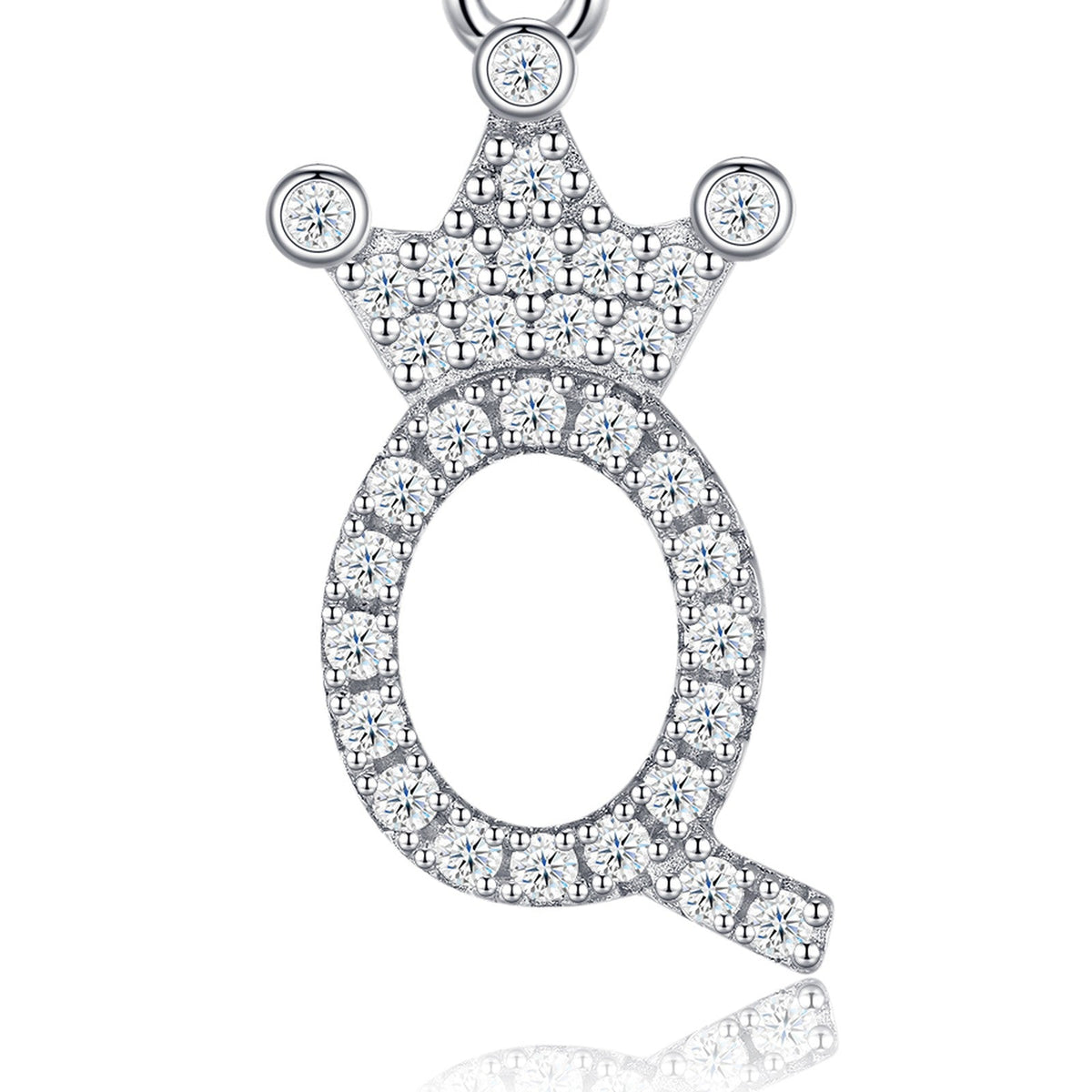 Dainty Initial Q Moissanite Crown Pendant Necklace in Sterling Silver