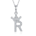 Dainty Initial R Moissanite Crown Pendant Necklace in Sterling Silver