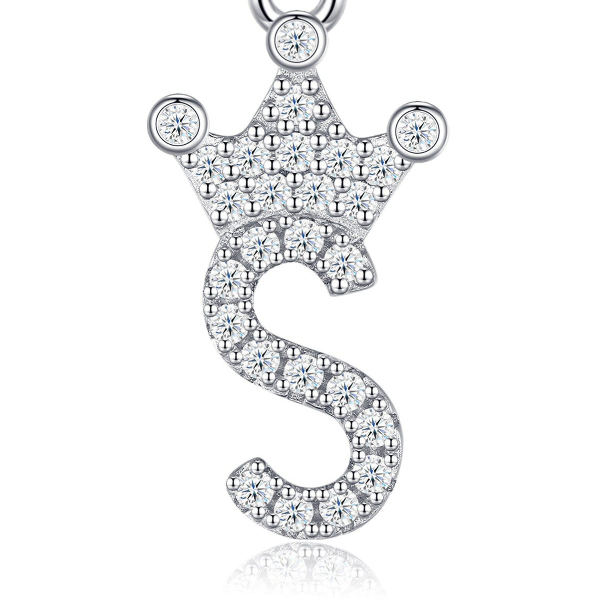 Dainty Initial S Moissanite Crown Pendant Necklace in Sterling Silver