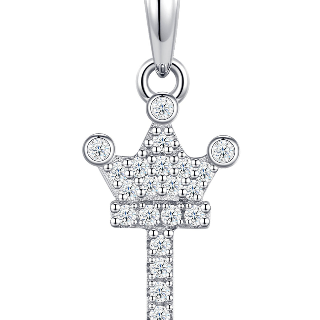 Dainty Initial T Moissanite Crown Pendant Necklace in Sterling Silver