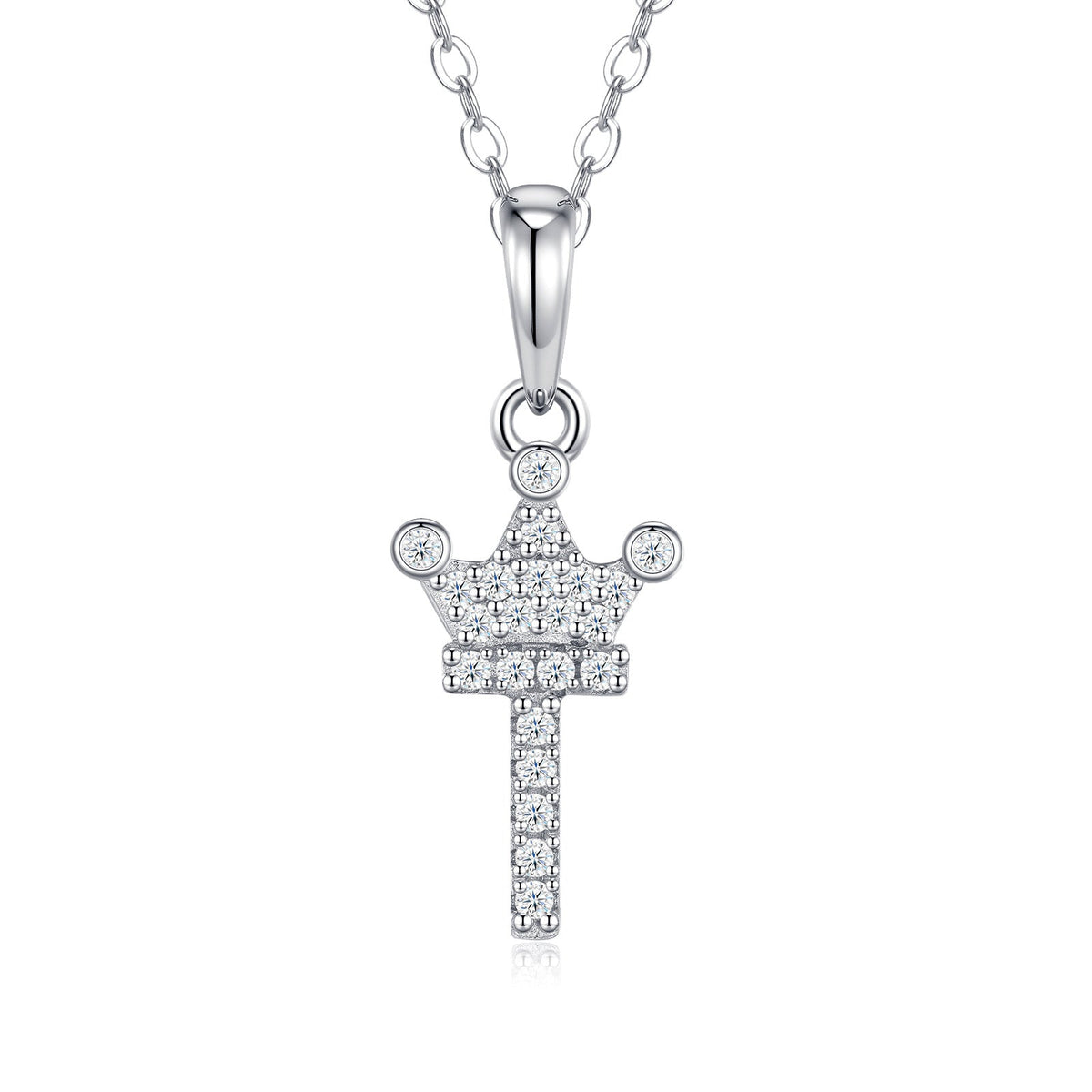 Dainty Initial T Moissanite Crown Pendant Necklace in Sterling Silver