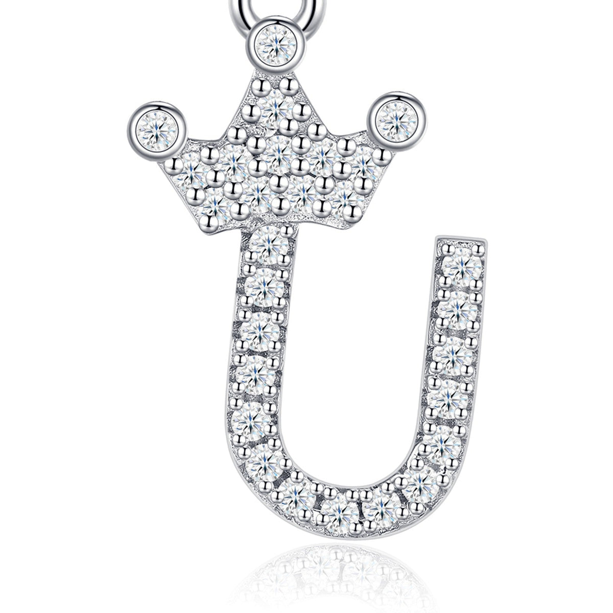 Dainty Initial U Moissanite Crown Pendant Necklace in Sterling Silver