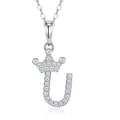 Dainty Initial U Moissanite Crown Pendant Necklace in Sterling Silver