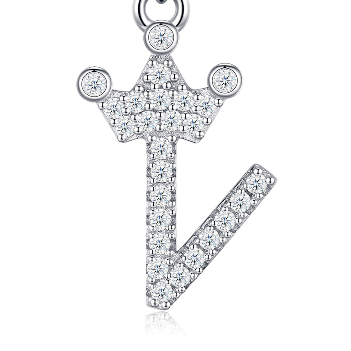 Dainty Initial V Moissanite Crown Pendant Necklace in Sterling Silver