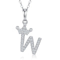 Dainty Initial W Moissanite Crown Pendant Necklace in Sterling Silver