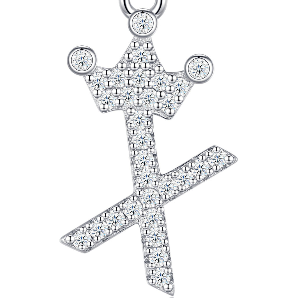 Dainty Initial X Moissanite Crown Pendant Necklace in Sterling Silver