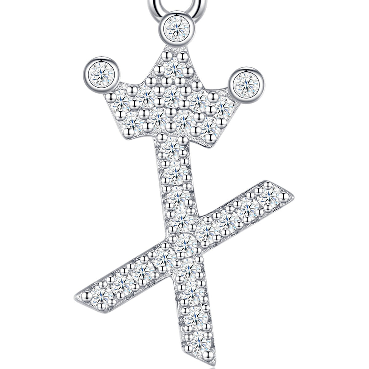 Dainty Initial X Moissanite Crown Pendant Necklace in Sterling Silver
