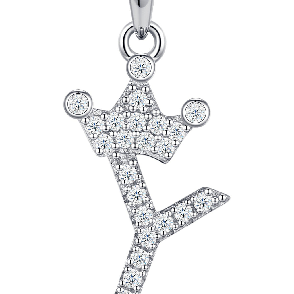 Dainty Initial Y Moissanite Crown Pendant Necklace in Sterling Silver