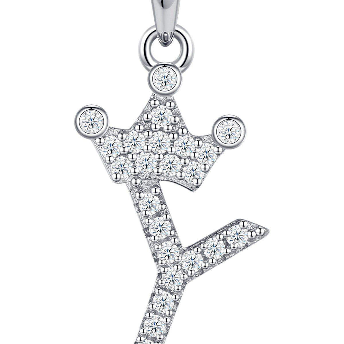 Dainty Initial Y Moissanite Crown Pendant Necklace in Sterling Silver