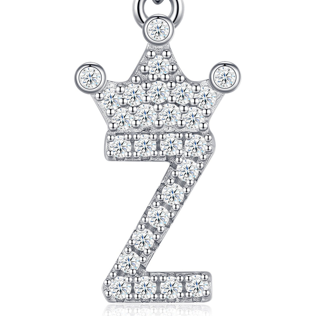 Dainty Initial Z Moissanite Crown Pendant Necklace in Sterling Silver