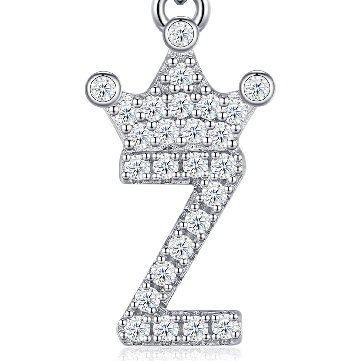 Dainty Initial Z Moissanite Crown Pendant Necklace in Sterling Silver