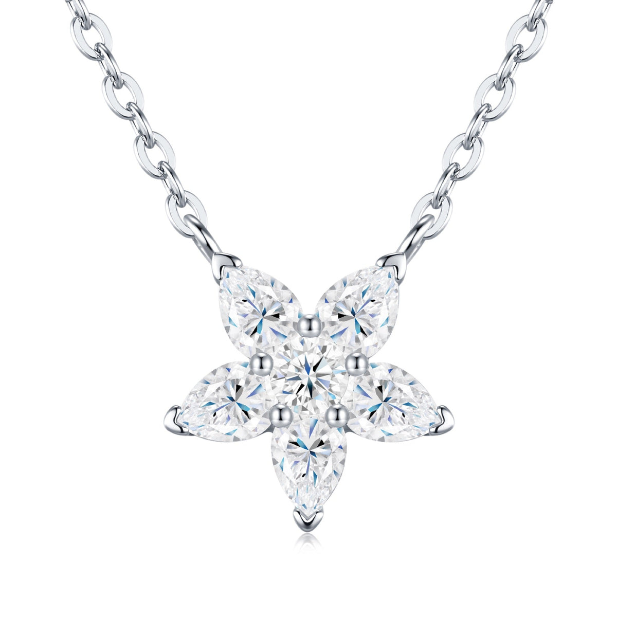 Estelle Moissanite Flower Pendant Necklace in Sterling Silver