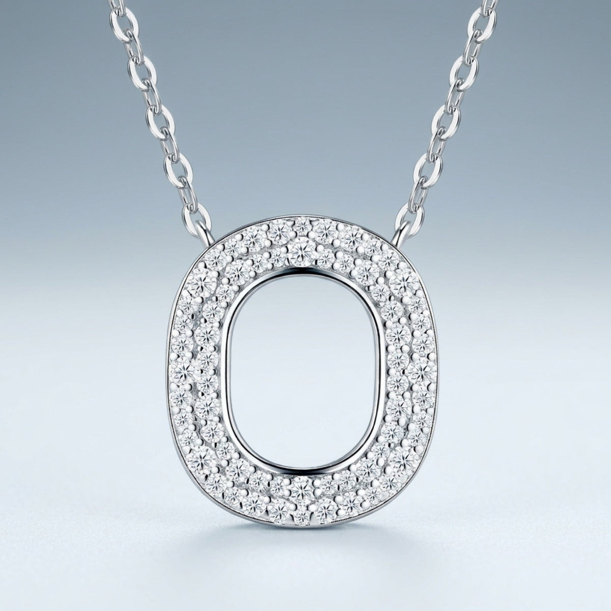 Ovate Moissanite Oval Pendant Necklace in Sterling Silver